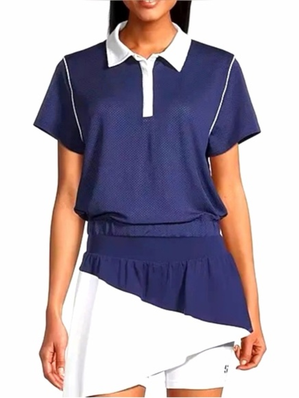 NWT Sports Illustrated Swim Navy Crop Polo Top with White Collar. Size XL